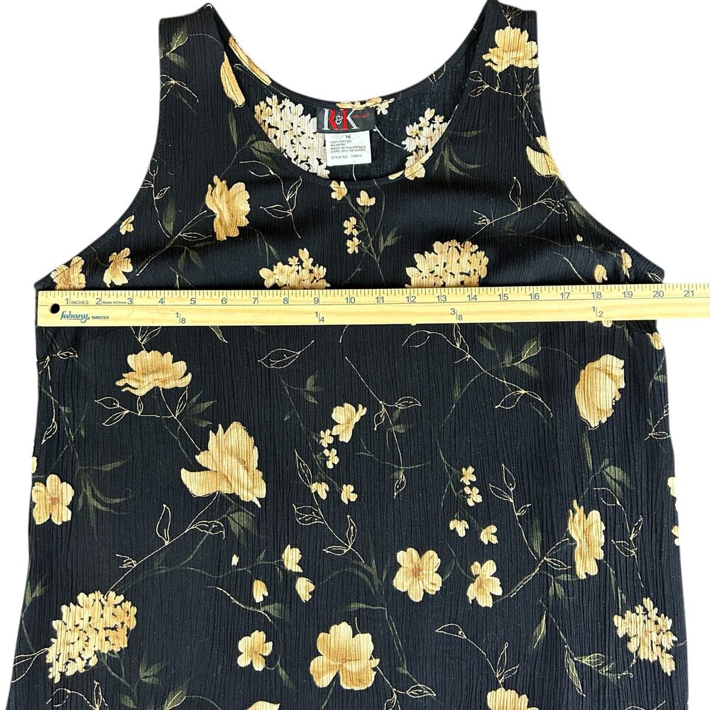 Vintage R&K Originals Dress Size 16 Black Tan Floral Crinkle Crepe Tie Back Maxi - Picture 8 of 10